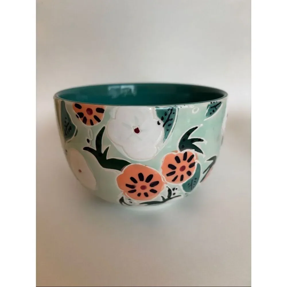 NWT Anthropologie Mathilde Turquoise Hand Painted Bowls Set Of 2
